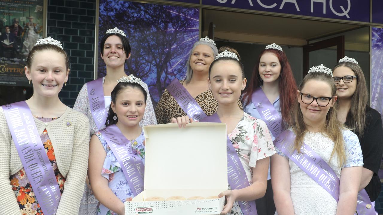 Jacaranda Queen candidates, organisers and supporters gather for the opening of the new Jacaranda Festival HQ in the Saraton Theatre complex on Prince Street, Grafton, Saturday, June 27, 2020. Photo: Mitchell Keenan