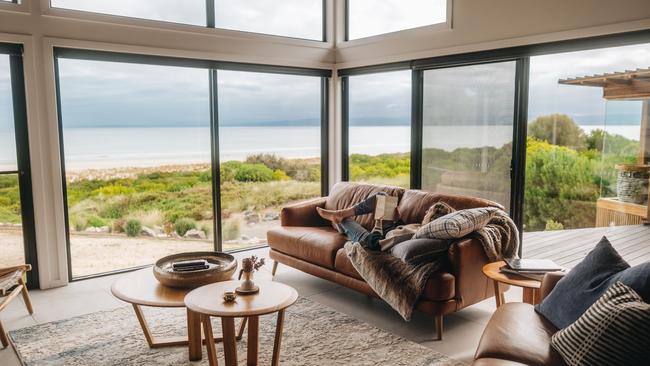 Still at Freycinet is a hygge-inspired, Nordic sauna escape overlooking the rugged dunes of Sandpiper Beach on the doorstep of Coles Bay and Freycinet National Park. Picture: Harrison Candlin