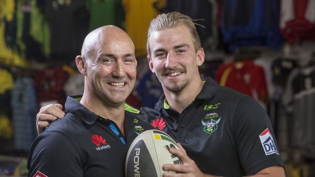 Former Canberra Raider Jason Croker with his nephew Lachlan Croker. Picture: Andrew Taylor