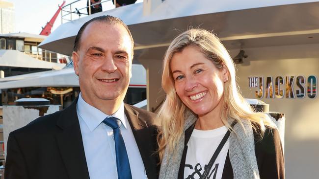 Daily Telegraph. 11, October, 2022.Philippa and Peter V'landys board The Jackson' Super Yacht, at King Street Wharf, for the Everest Draw, today. Picture: Justin Lloyd.