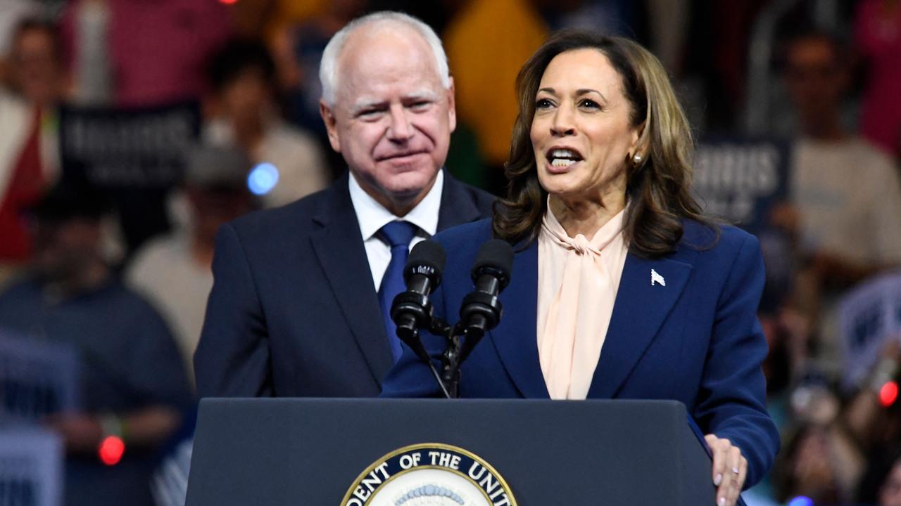 Democratic presidential candidate Kamala Harris speaks alongside her running mate. Picture: MATTHEW HATCHER / AFP