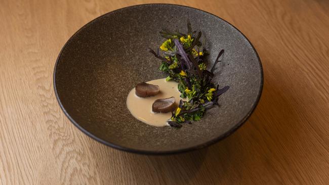 Fish dish: Watson’s leaping bonito with seasonal brassica. Picture: Mark Cranitch.