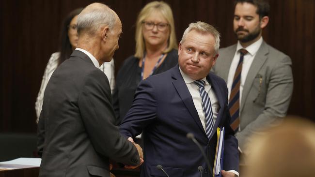 Tasmanian Premier Jeremy Rockliff, right, after the no-confidence motion was passed. Picture: Nikki Davis-Jones