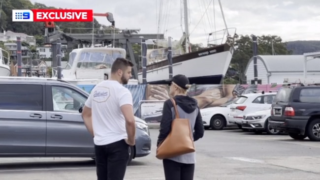 She was accompanied by her off-duty cop son Daniel at a jetty in the affluent enclave of Scotland Island on Tuesday. Picture: Nine News.