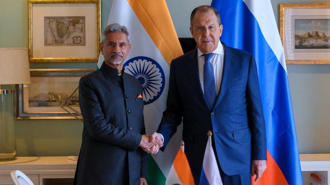 Indian foreign minister Subrahmanyam Jaishankar with Russian foreign minister Sergey Lavrov in Cape Town. Picture: Reuters/The Times