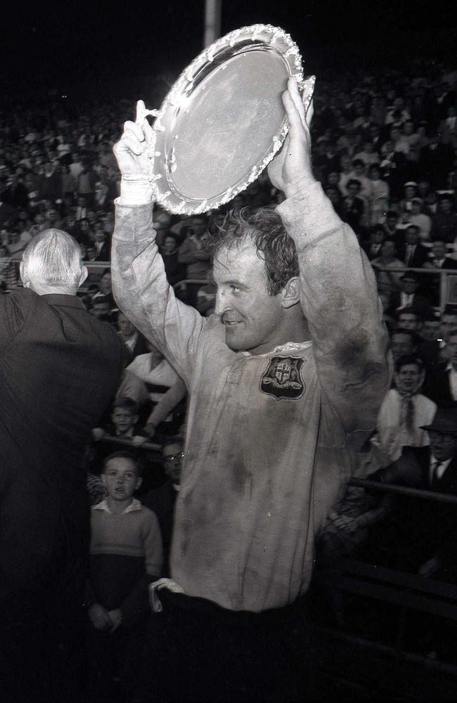 Johnny Raper celebrates a win in 1968. Picture: Jim Fenwick