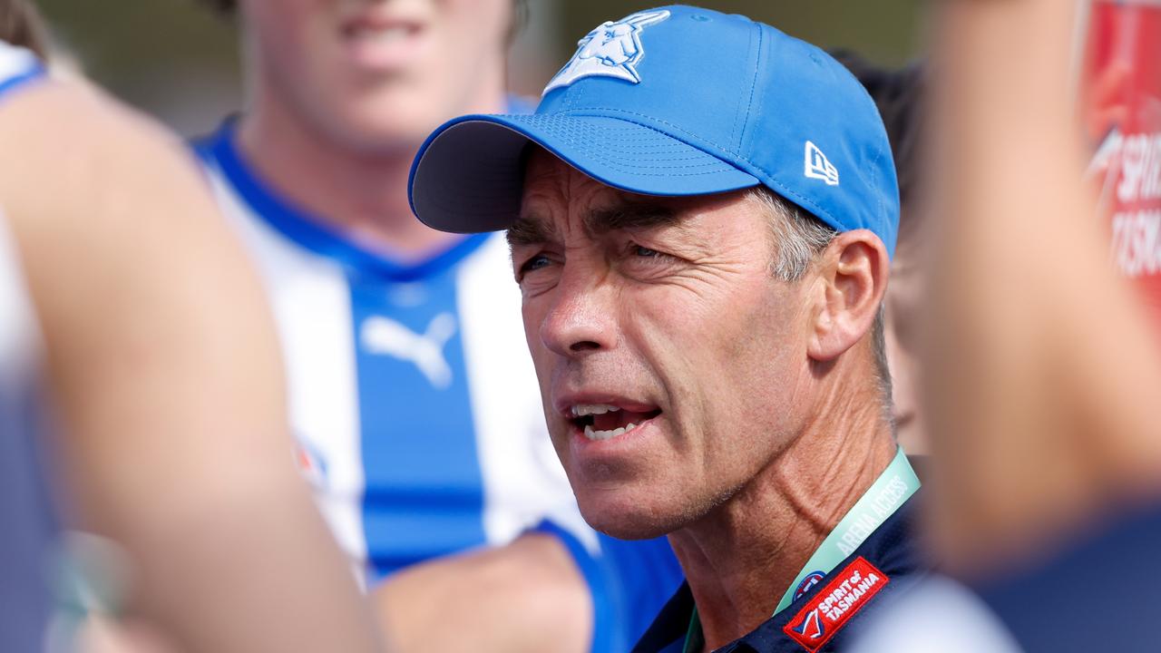 North Melbourne coach Alastair Clarkson says he doesn’t want to talk further about the latest behavioural issue that attracted a fine and suspended ban from the AFL. Picture: Dylan Burns / Getty Images