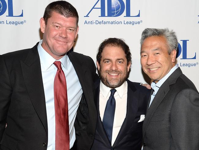 RatPac Entertainment's James Packer and Brett Ratner, with former Warner Bros. Entertainment chief executive Kevin Tsujihara. Picture: Michael Kovac/WireImage