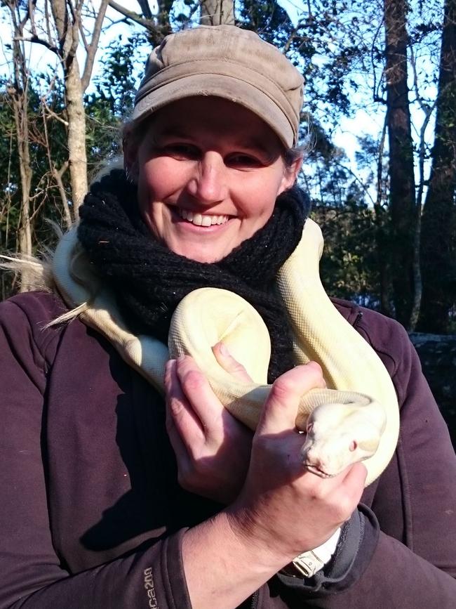 Jen Brown even has a pet snake at home, although not this one. Picture: Supplied