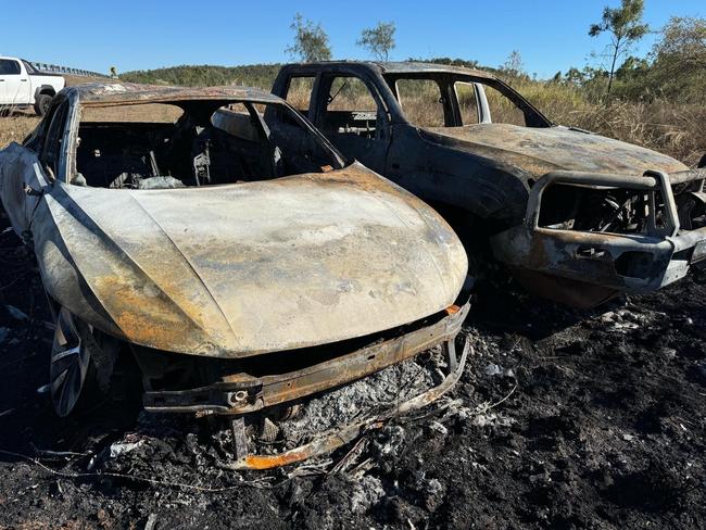 Aftermath of two vehicles being torched at North Shore Boulevard. Picture: Supplied.