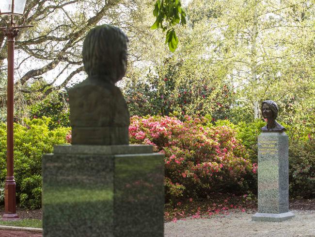 Garden location: The busts of Julia Gillard and Kevin Rudd. Picture: Sarah Matray