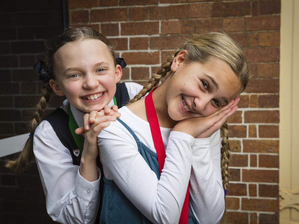 Friends Edie Gunhouse (left) and Luka Ridley after competing in speech and drama sections at the 77th City of Toowoomba Eisteddfod at Empire Theatres, Monday, July 31, 2023. Picture: Kevin Farmer