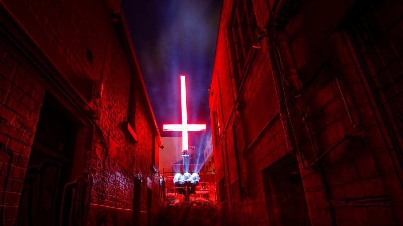 The Mayor doesn’t like the upside down crosses at Dark Mofo. Credit: Dark Mofo/Jesse Hunniford.