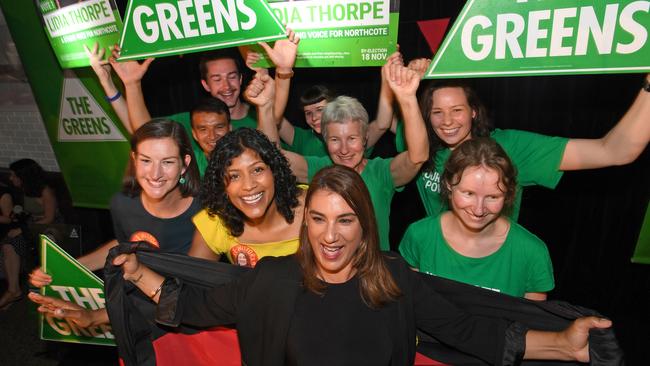 Victorian Greens candidate Lidia Thorpe, celebrates with supporters.