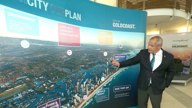 Mayor Tom Tate announcing proposed changes to the City Plan. Pictured at the Gold Coast City Council chambers at Evandale during press Conference. Pic Mike Batterham.