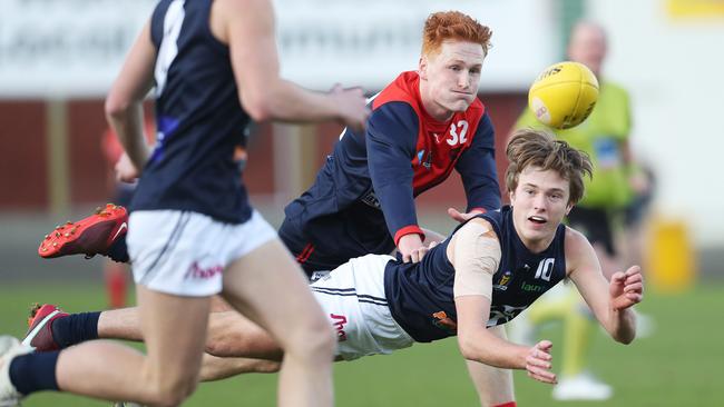 Dominic White (North Hobart) and Bailey Gillow (Launceston). Picture: Nikki Davis-Jones