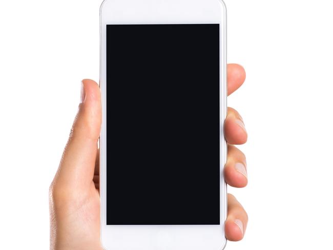 ISTOCK IMAGEHand holding white smart phone with blank screen isolated on white background. Close up of hand showing smartphone with black screen. Hand holding cellphone with empty screen.