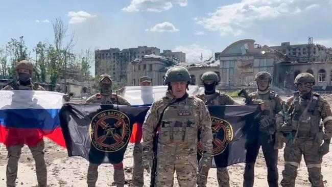 A video still of Prigozhin with Wagner troops posted on May 20. Picture: AFP