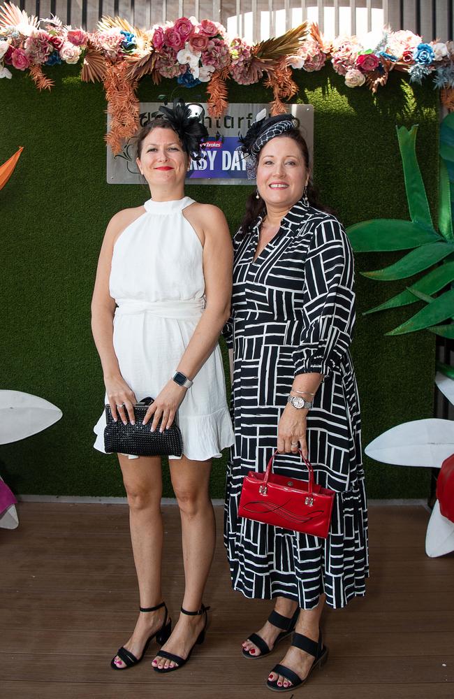 Audrey Marceau and Sonya Smith at the 2023 Darwin Derby day. Picture: Pema Tamang Pakhrin