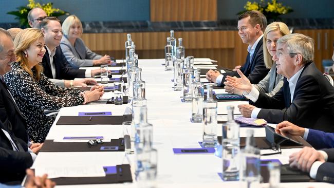 Queensland Premier Annastacia Palaszczuk and International Olympic Committee president Thomas Bach discuss the Brisbane 2032 Olympic Games.