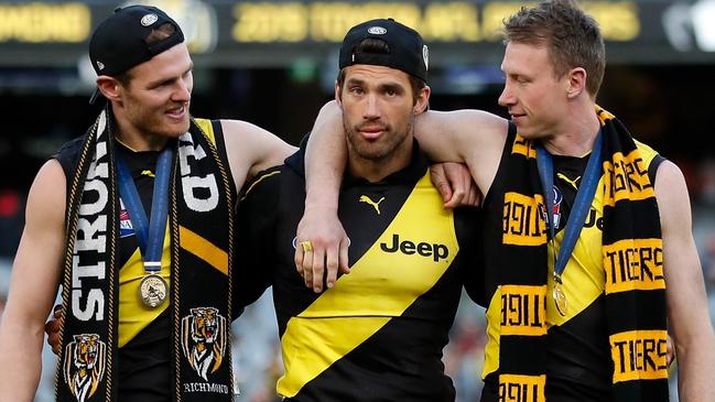 Dylan Grimes has joined premiership teammates David Astbury and Alex Rance in retirement. Picture: Michael Willson/AFL Photos via Getty Images