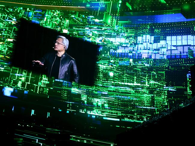 Jensen Huang, co-founder and chief executive officer of Nvidia Corp., during a keynote address at the HPE Discover event at the Sphere in Las Vegas, Nevada, US, on Tuesday, June 18, 2024. Hewlett Packard Enterprise and Nvidia announced Nvidia AI Computing by HPE, an integrated software portfolio for generative AI. Photographer: Ian Maule/Bloomberg