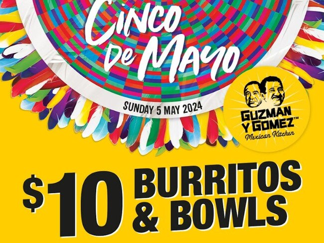 Guzman y Gomez is celebrating Cinco De Mayo with $10 Burritos and Bowls. Picture: Guzman y Gomez