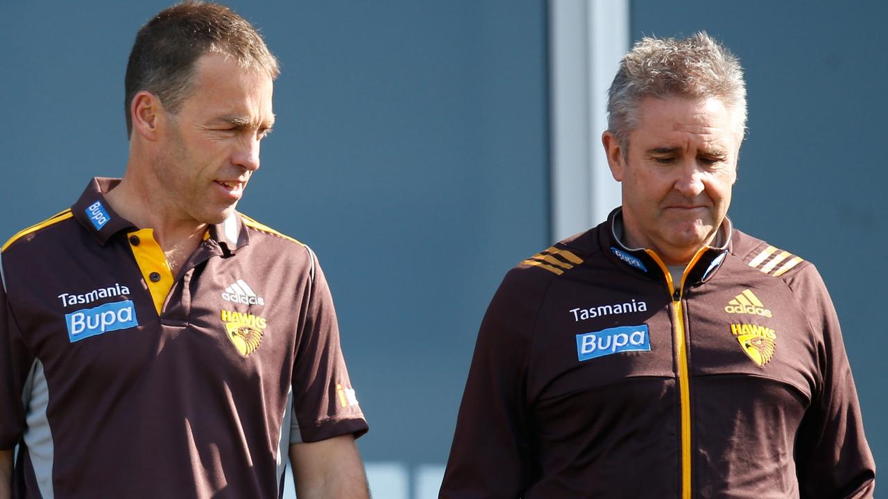 Alastair Clarkson and Chris Fagan at Hawthorn in 2014. Picture: AFL Photos