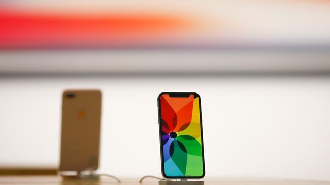 The new iPhone X is seen in the Apple Store Union Square prior to launch on November 2017, in San Francisco. Picture: Elijah Nouvelage