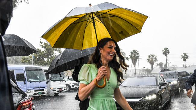 Catherine the Duchess of Cambridge arrives to attend a special combined school assembly at Sybil Strachan Primary School the Bahamas. Picture: AFP.