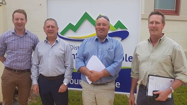 Mt Remarkable District Council chief executive Wayne Hart (second left) and Mayor Phillip Heaslip (second right) with Environment Minister David Speirs (left) and local Liberal MP David van Holst Pellekaan (right). Picture: Mt Remarkable District Council