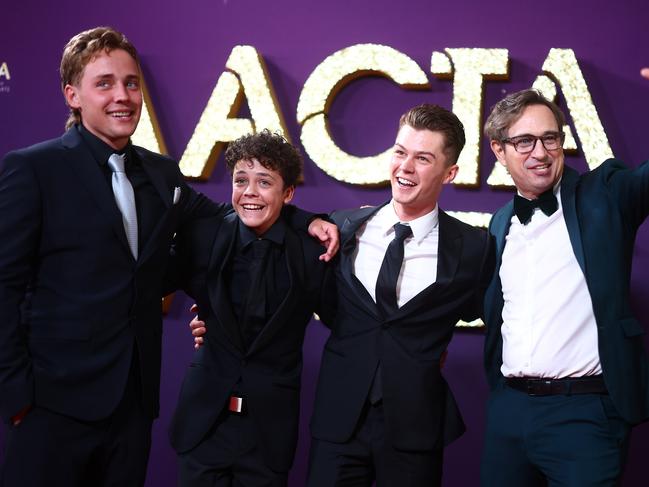 GOLD COAST, AUSTRALIA - FEBRUARY 07: Lee Halley, Felix Cameron, Zac Burgess and Trent Dalton attend the 2025 AACTA Awards Presented By Foxtel Group at HOTA (Home of the Arts) on February 07, 2025 in Gold Coast, Australia. (Photo by Chris Hyde/Getty Images for AFI)