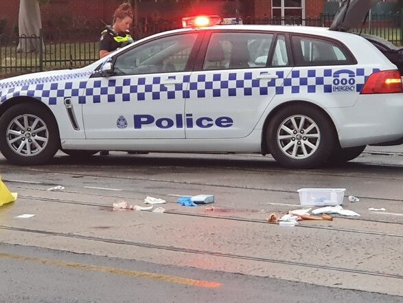 A police roadblock in place in Ascot Vale on Wednesday night. Picture: Alex Nikolaou