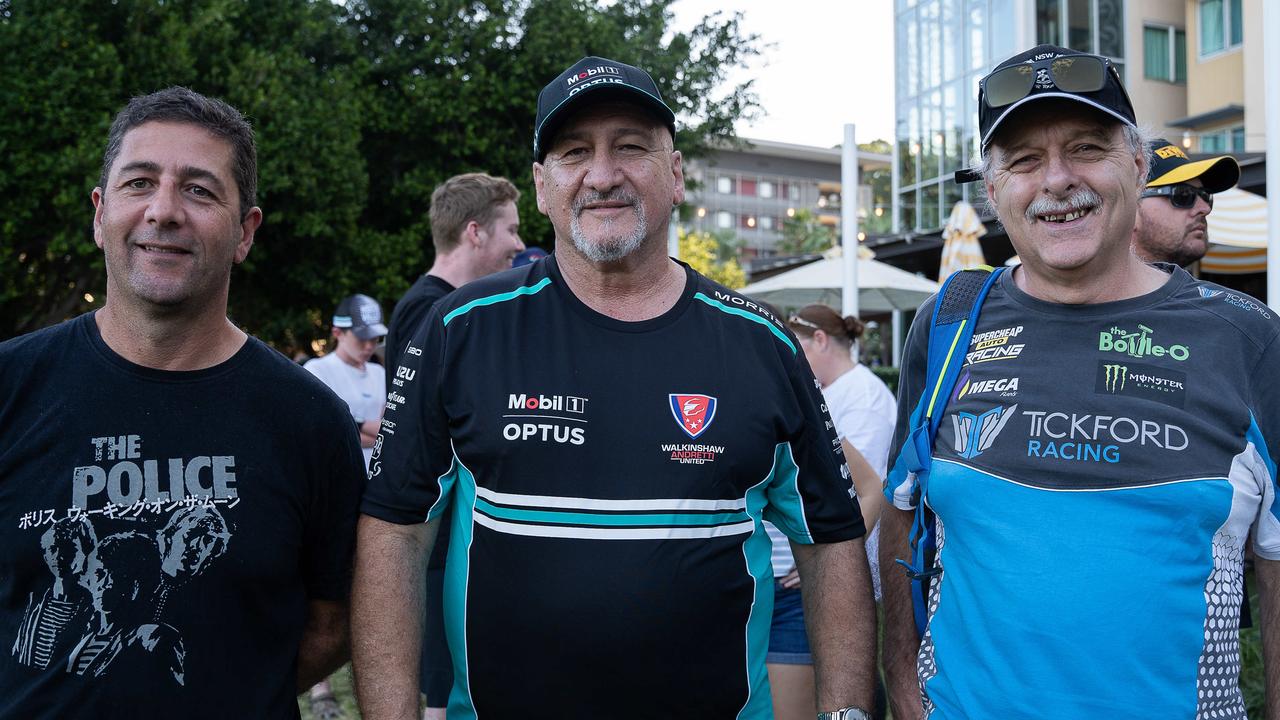 Marc Gumbuzza, Sam Pirrello and Attilio Tagliaferro at the Driver and Rider signing at Darwin Waterfront for betr Darwin triple crown 2023 Picture: Pema Tamang Pakhrin