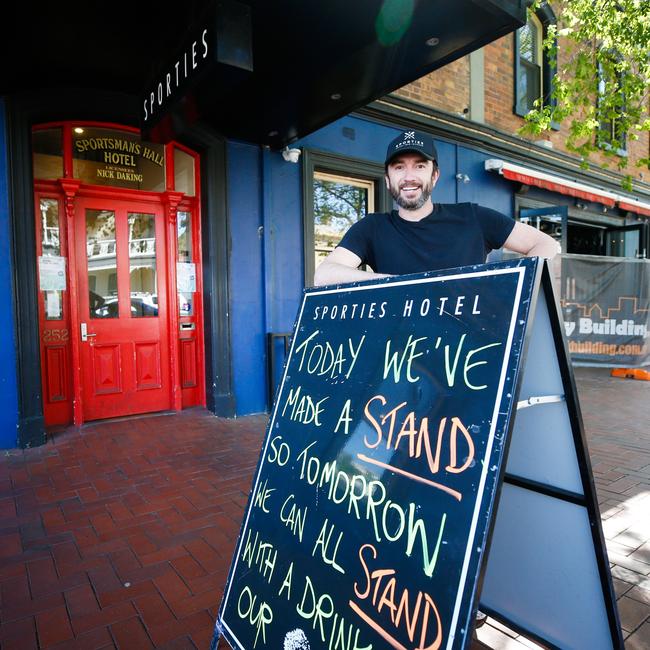 Publican and Launceston councillor Nick Daking is taking a stand against the government's 'vertical drinking' ban and refusing entry to patrons from the mainland. Picture: PATRICK GEE