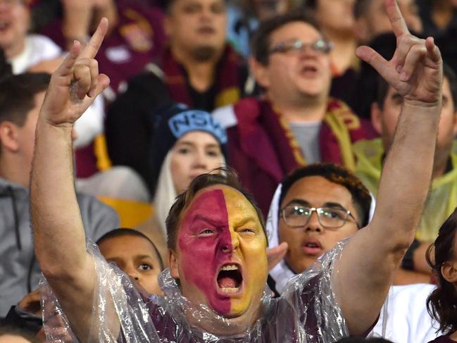 Queensland fans are seen during Game 3 of the 2018 State of Origin series between the NSW Blues and the Queensland Maroons at Suncorp Stadium in Brisbane, Wednesday, July 11, 2018. (AAP Image/Darren England) NO ARCHIVING, EDITORIAL USE ONLY