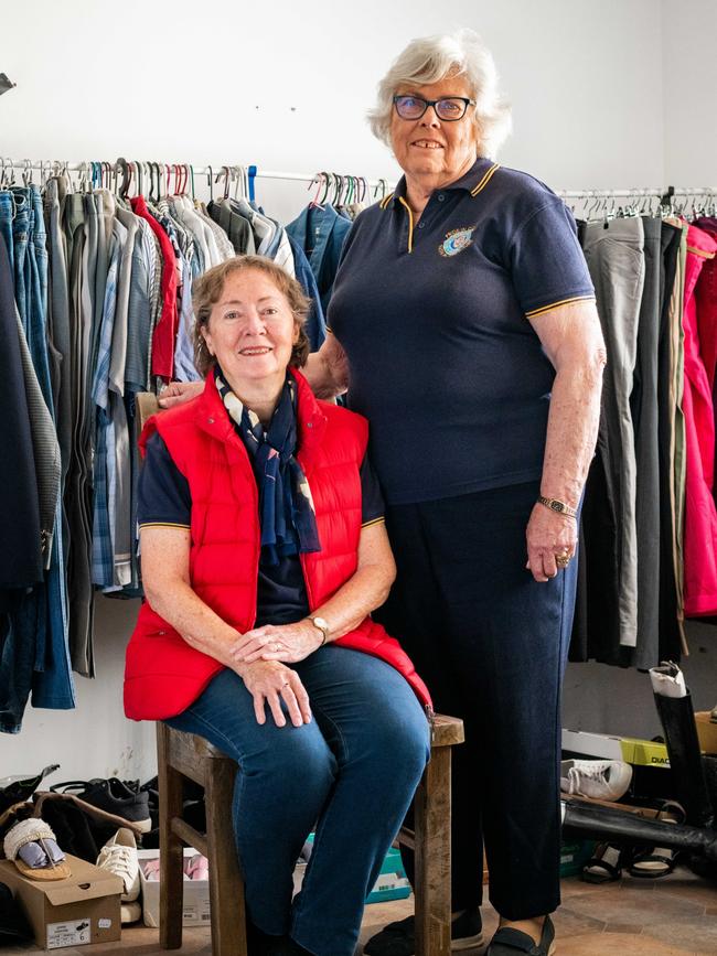 Frances and Margaret in the CWA “op shop” where they have organised donations to give to community members.