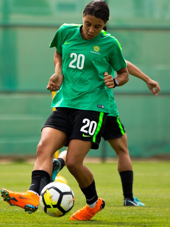 Matildas superstar Sam Kerr at training in Amman, Jordan ahead of the clash against Japan.