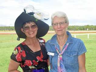 DRESSED TO IMPRESS: Noel Trace and Lesley Eerger at Nanango's first race meet this year. Picture: Madeline Grace