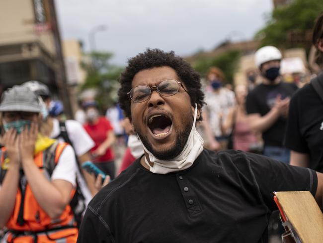 A man calls for the resignation of Minneapolis Mayor Jacob Frey. Picture: AFP