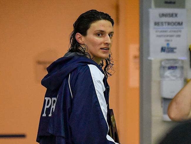 ATLANTA, GA - MARCH 18:  University of Pennsylvania swimmer Lia Thomas looks back after finishing fifth in the 200 Freestyle final during the NCAA Swimming and Diving Championships on March 18th, 2022 at the McAuley Aquatic Center in Atlanta Georgia.  (Photo by Rich von Biberstein/Icon Sportswire via Getty Images)