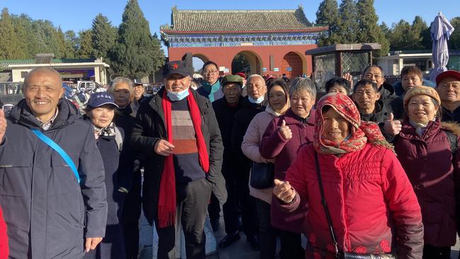 A tour group from Sichuan, who had been asked to leave the Temple of Heaven on Monday ahead of a visit by Anthony Albanese. Picture: Will Glasgow