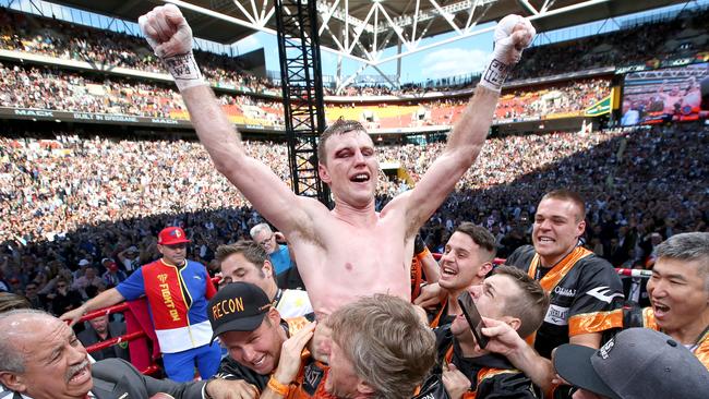 Jeff Horn celebrates his game-changing win over Manny Pacquiao. Picture: Bradley Kanaris/Getty Images