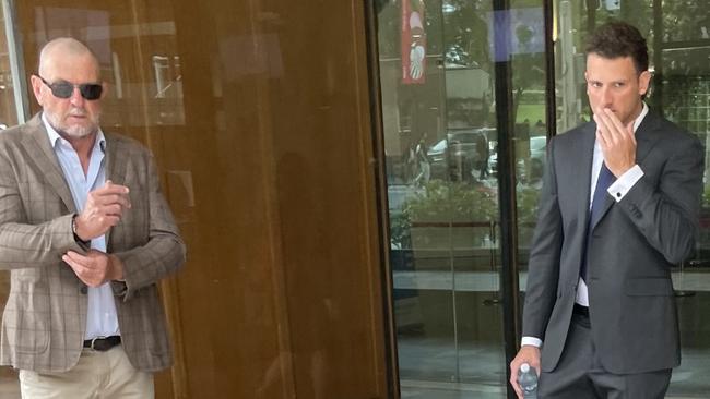 Joch McLean (right) and father Mike McLean (left), a former State of Origin rep and Sydney Roosters player, outside Downing Local Court on December 1.