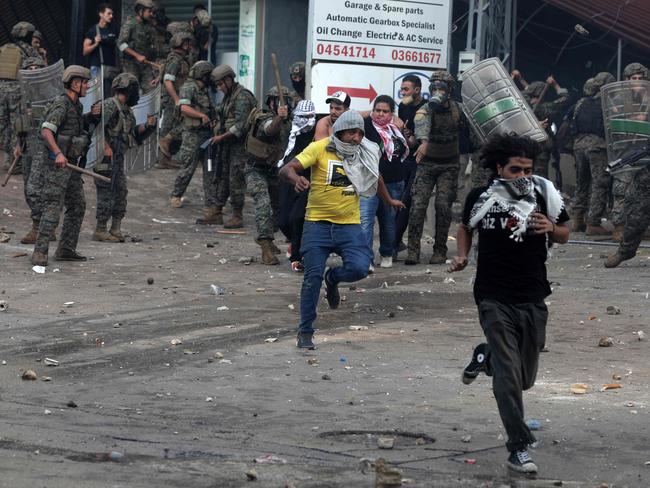 Protesters during a demonstration in solidarity with the Palestinians of the Gaza Strip near Beirut. Picture: AFP