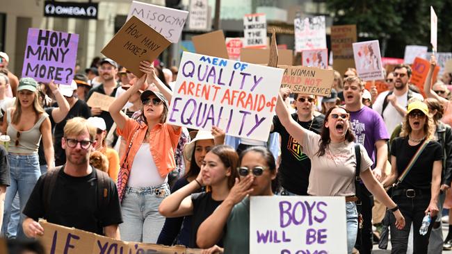 Protesters against domestic violence in Brisbane in April. Picture: Lyndon Mechielsen