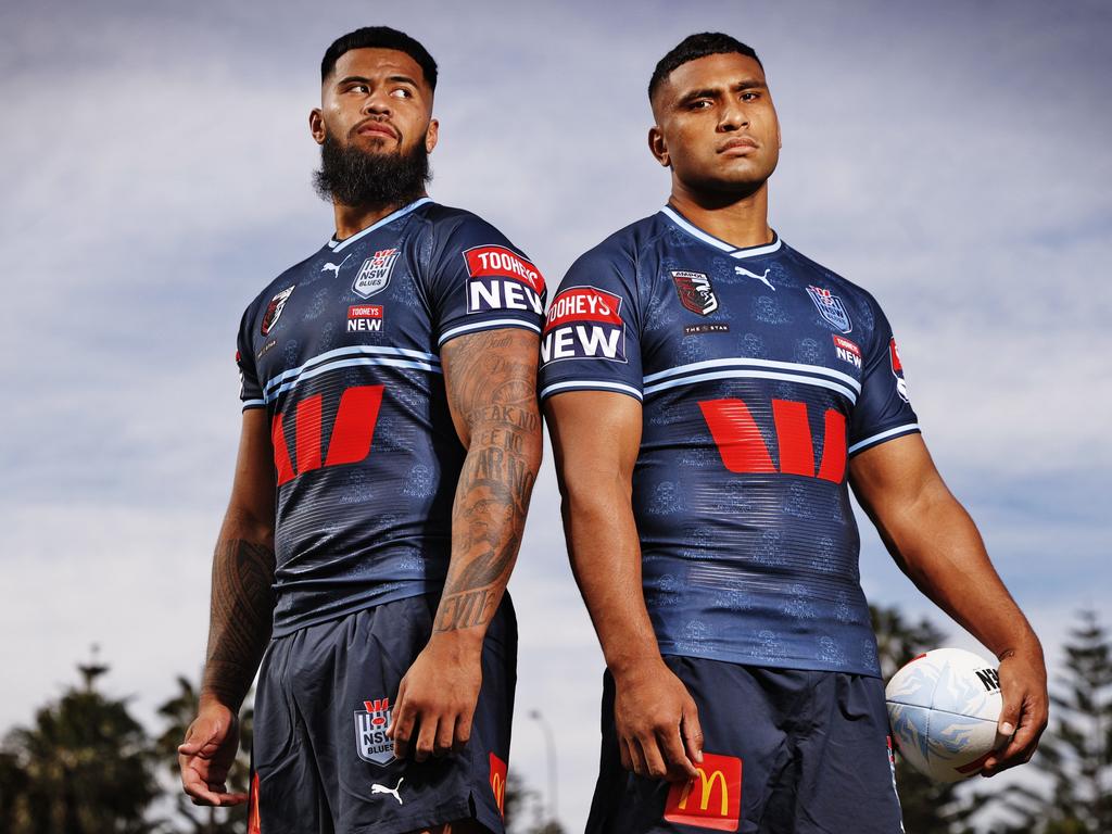 Payne Haas and Tevita Pangai Jnr during NSW Blues camp. Picture: Sam Ruttyn