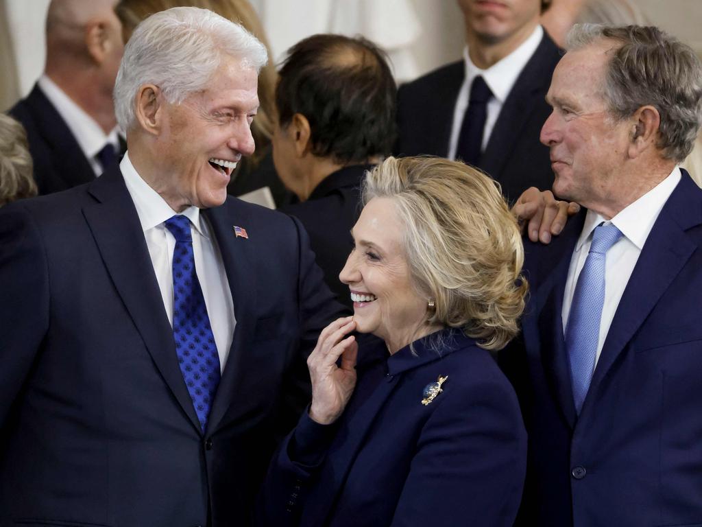 ( Former US President Bill Clinton, former US Secretary of State Hillary Clinton, and former US President George W. Bush. Picture: AFP