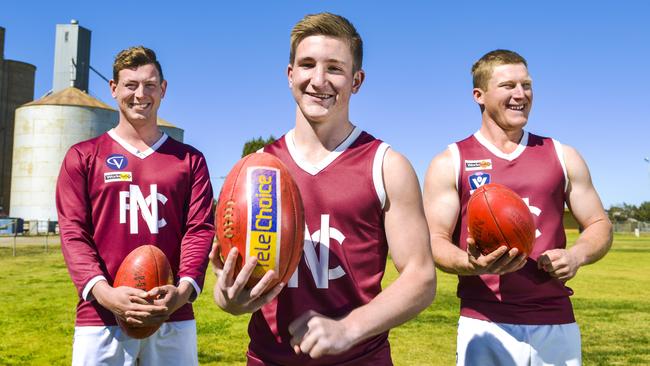 Nullawil players Tom Fawcett, Jordan Humphreys and Daniel Watts played in last year’s premiership side. Photo: DANNIKA BONSER