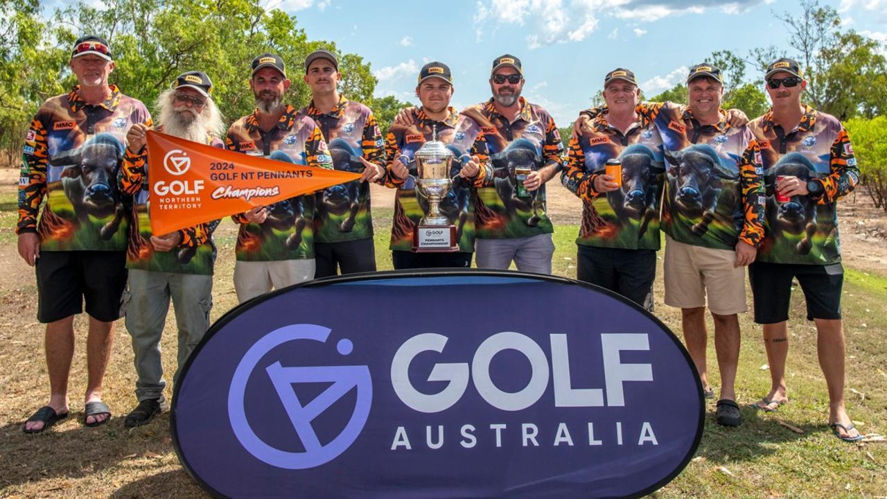 Jabiru Golf Club celebrate the club's first ever Men's Pennants victory. Picture: Golf Australia NT Facebook.